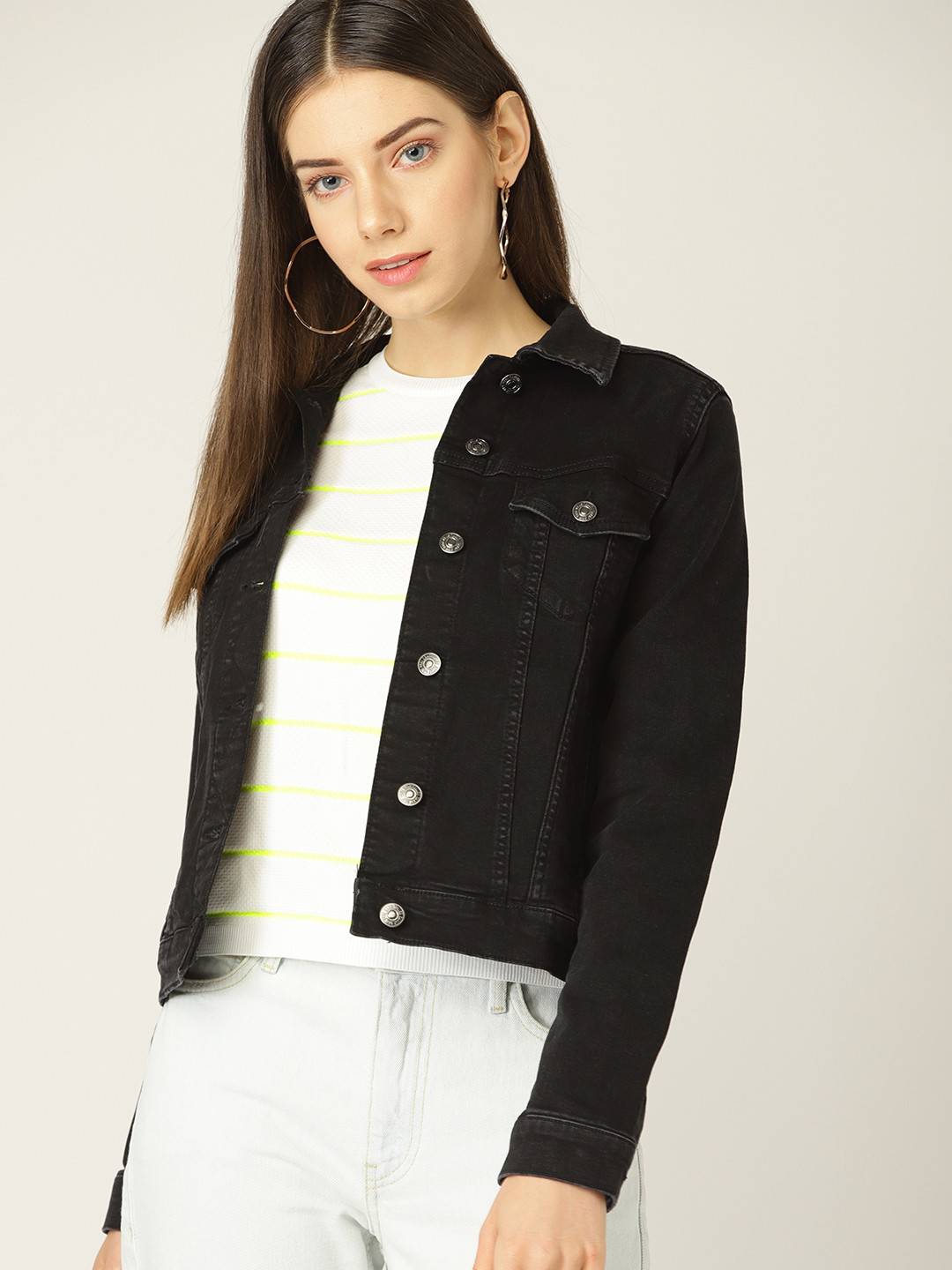 

MANGO Women Black Solid Denim Jacket