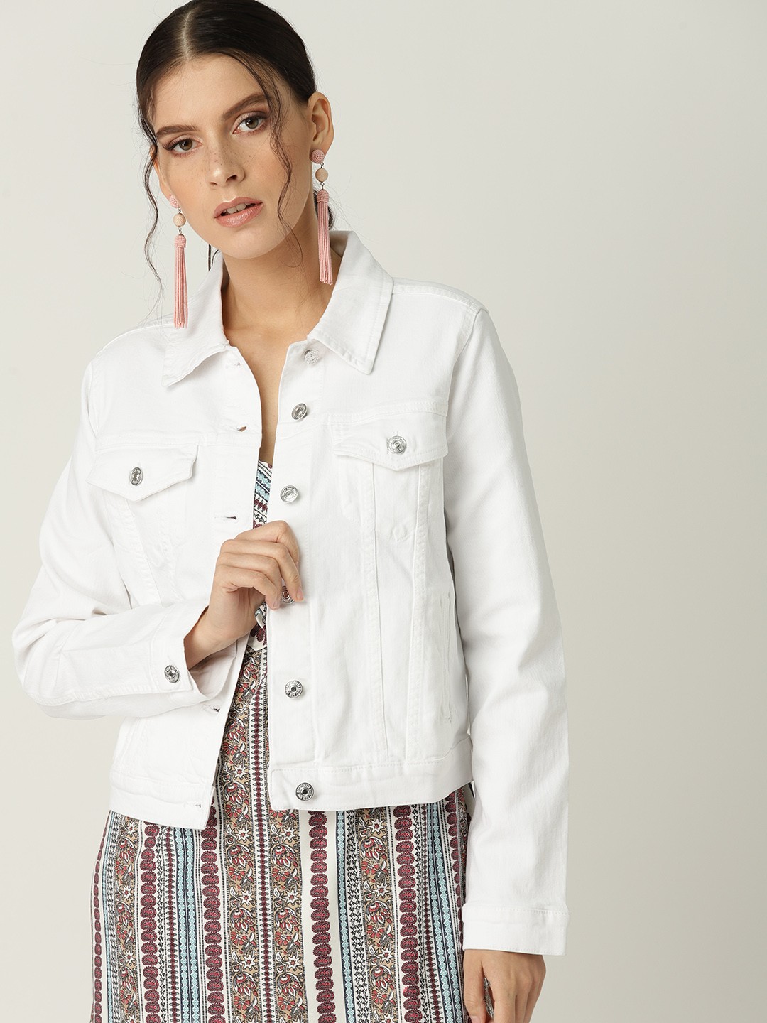 

MANGO Women White Solid Denim Jacket