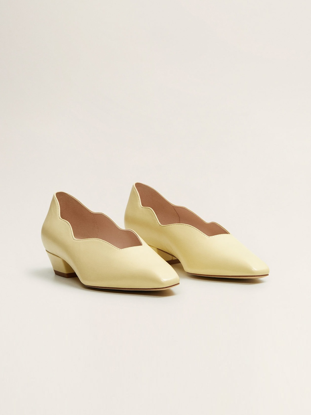 

MANGO Women Yellow Solid Leather Pumps