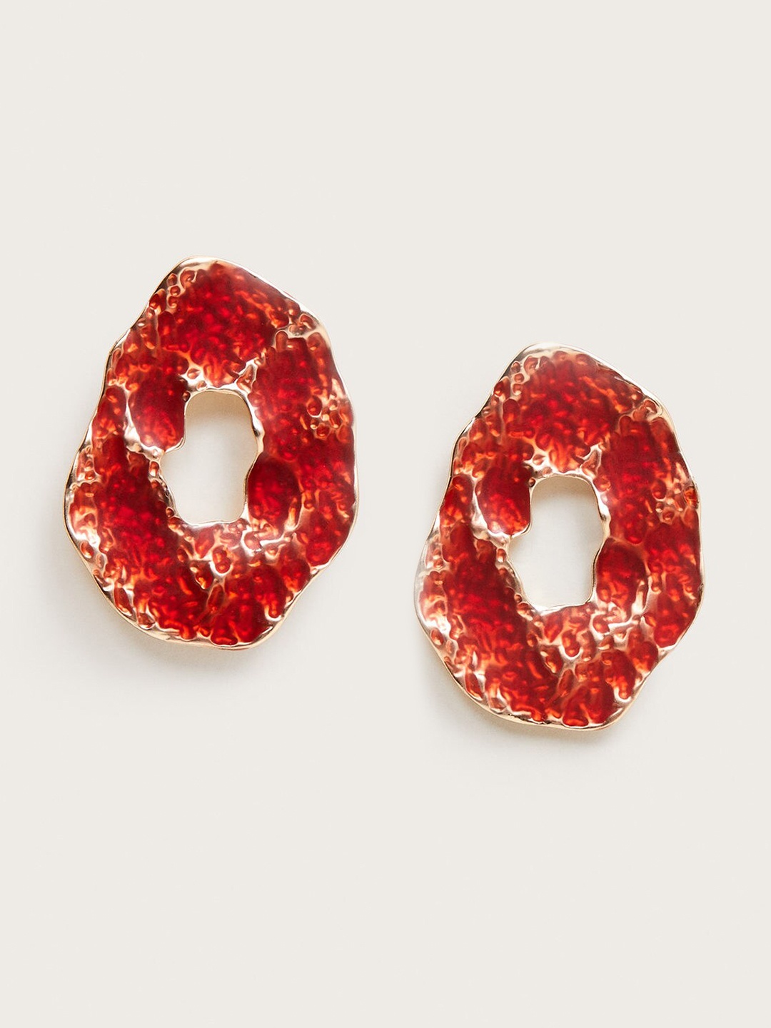 

MANGO Red & Gold-Toned Contemporary Drop Earrings