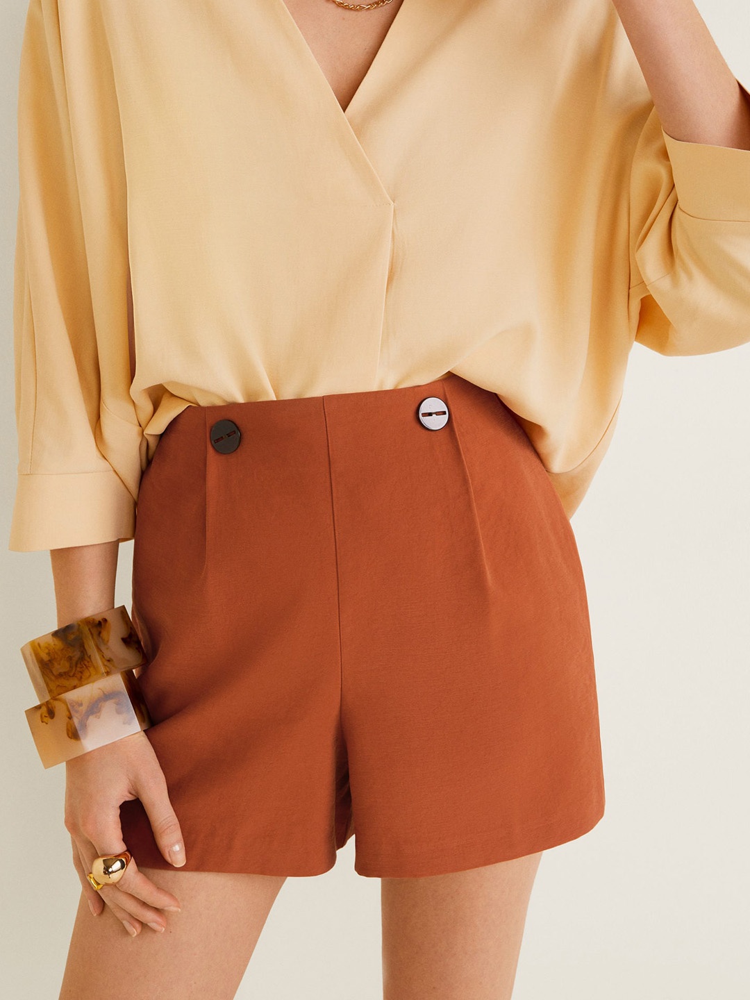 

MANGO Women Rust Brown Solid Regular Fit Shorts