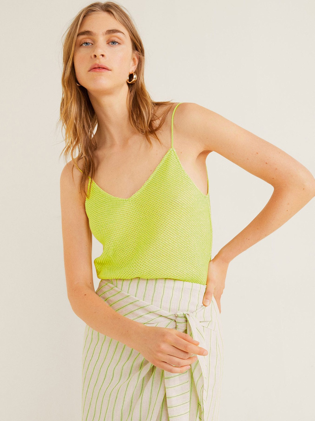 

MANGO Women Lime Green Self Design Top