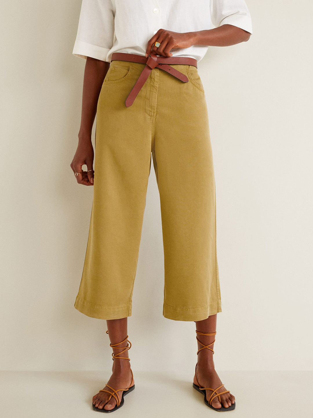 

MANGO Women Khaki Regular Fit Solid Culottes