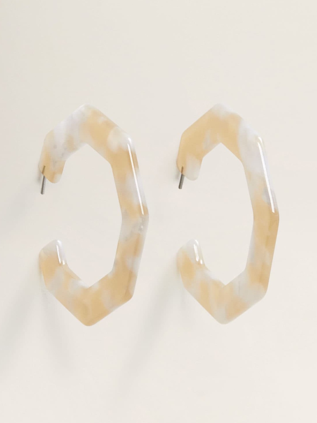 

MANGO Beige & White Circular Half Hoop Earrings