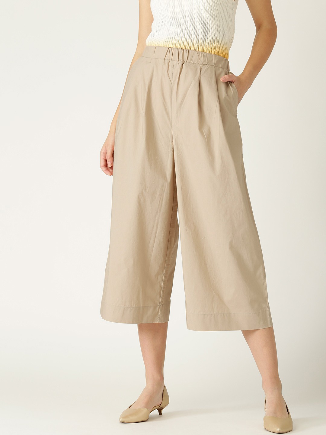 

MANGO Women Beige Regular Fit Solid Culottes