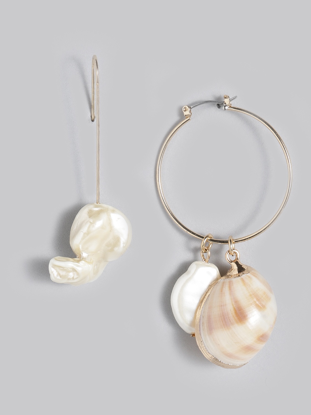 

MANGO Off-White & Beige Sea Shell Mismatch Earrings