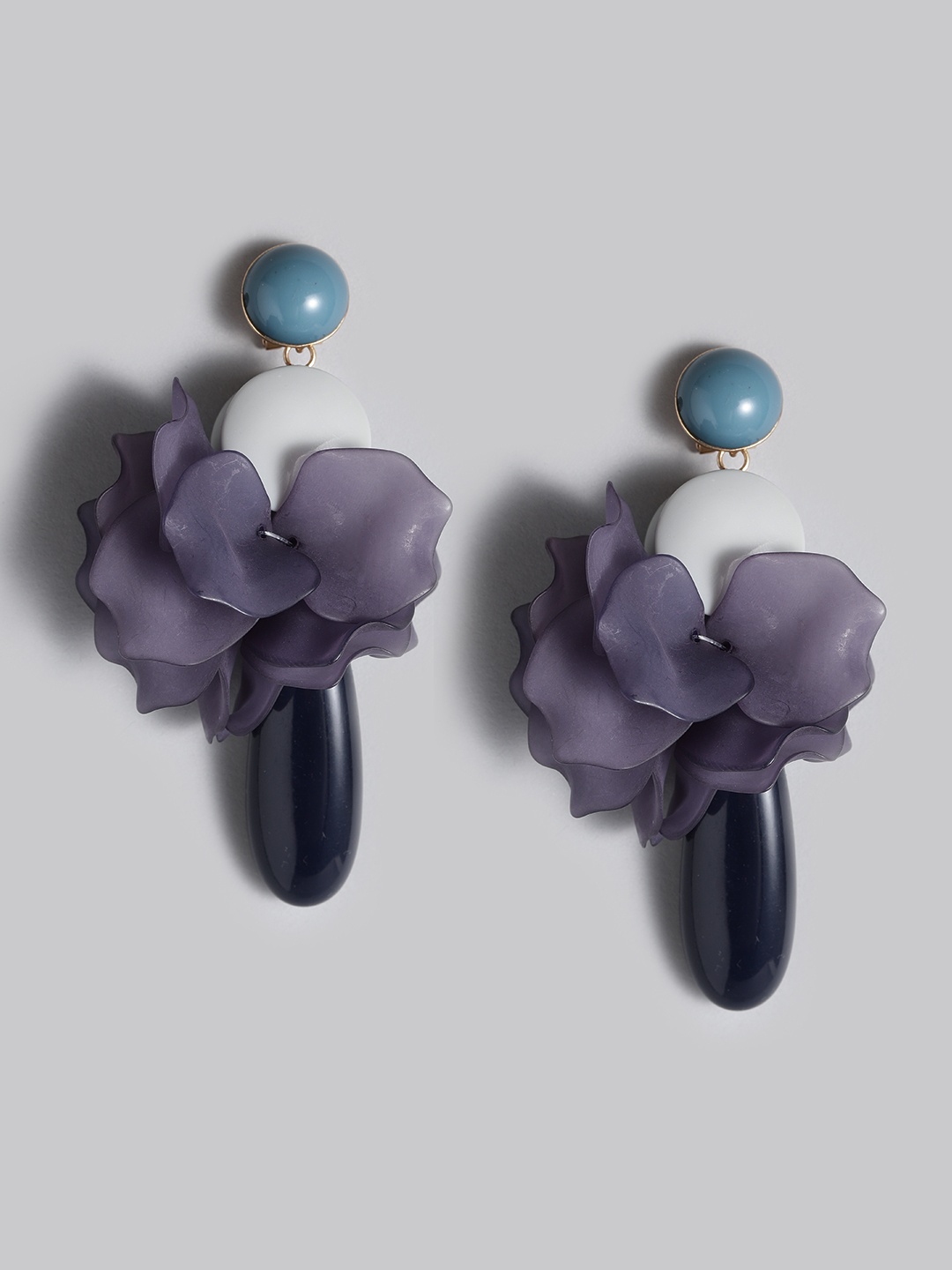 

MANGO Navy Blue & Grey Resin Beaded Floral Drop Earrings