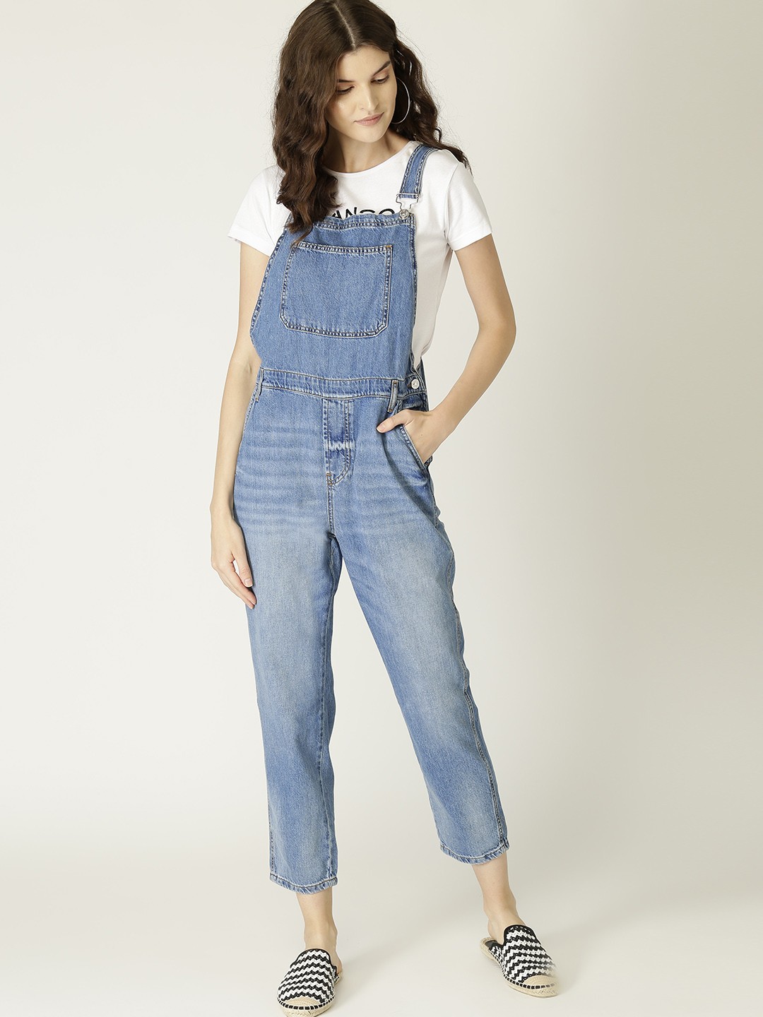 

MANGO Women Blue Faded Denim Dungarees