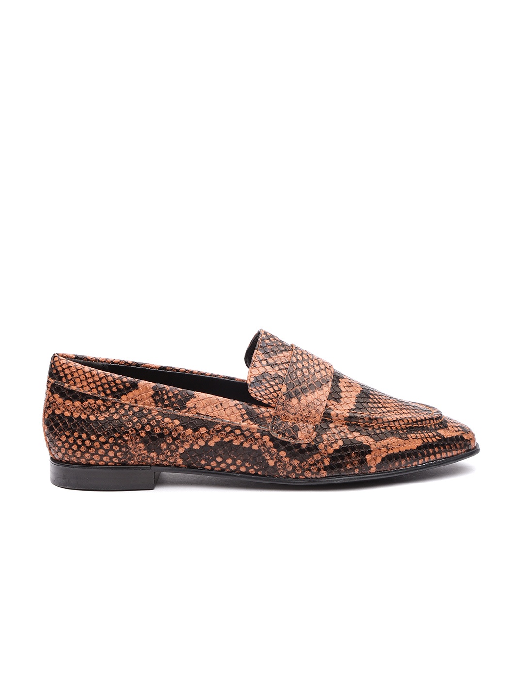 

MANGO Women Rust Orange & Black Snakeskin Textured Slip-Ons