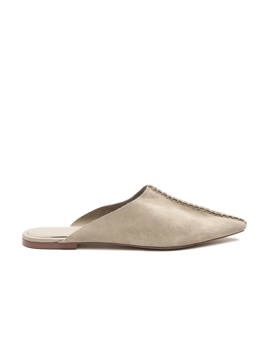 

MANGO Women Taupe Leather Mules