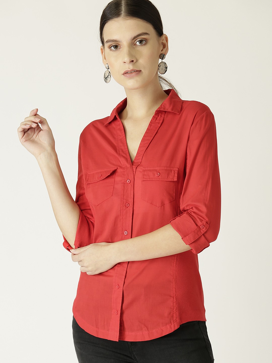 

MANGO Women Red Regular Fit Solid Casual Shirt