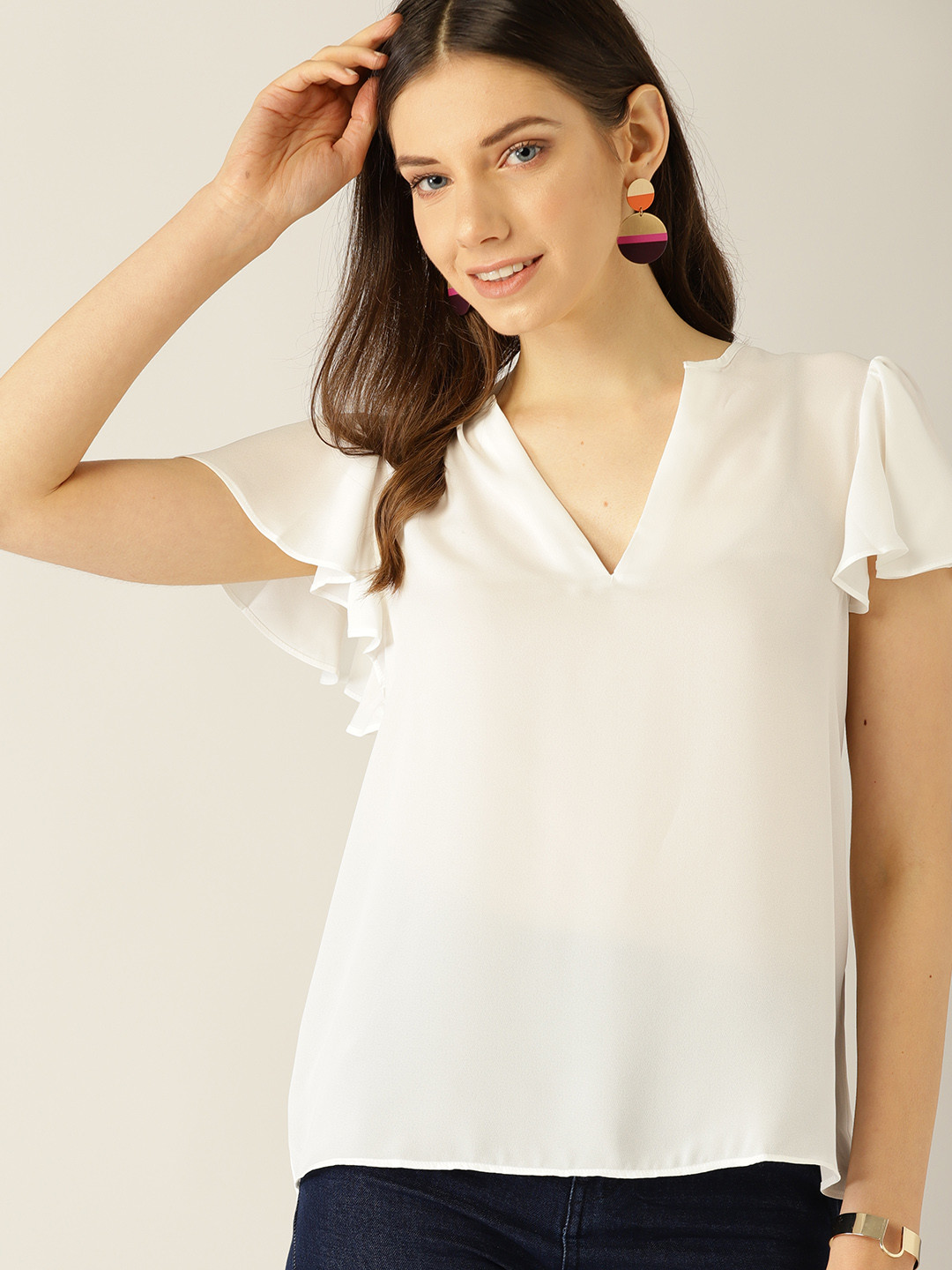 

MANGO Women White Semi Sheer Solid Top