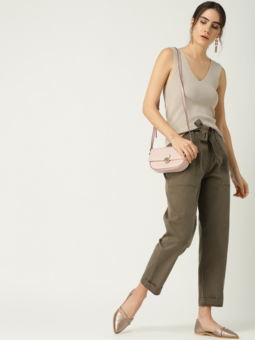 

MANGO Women Beige Solid Fitted Top