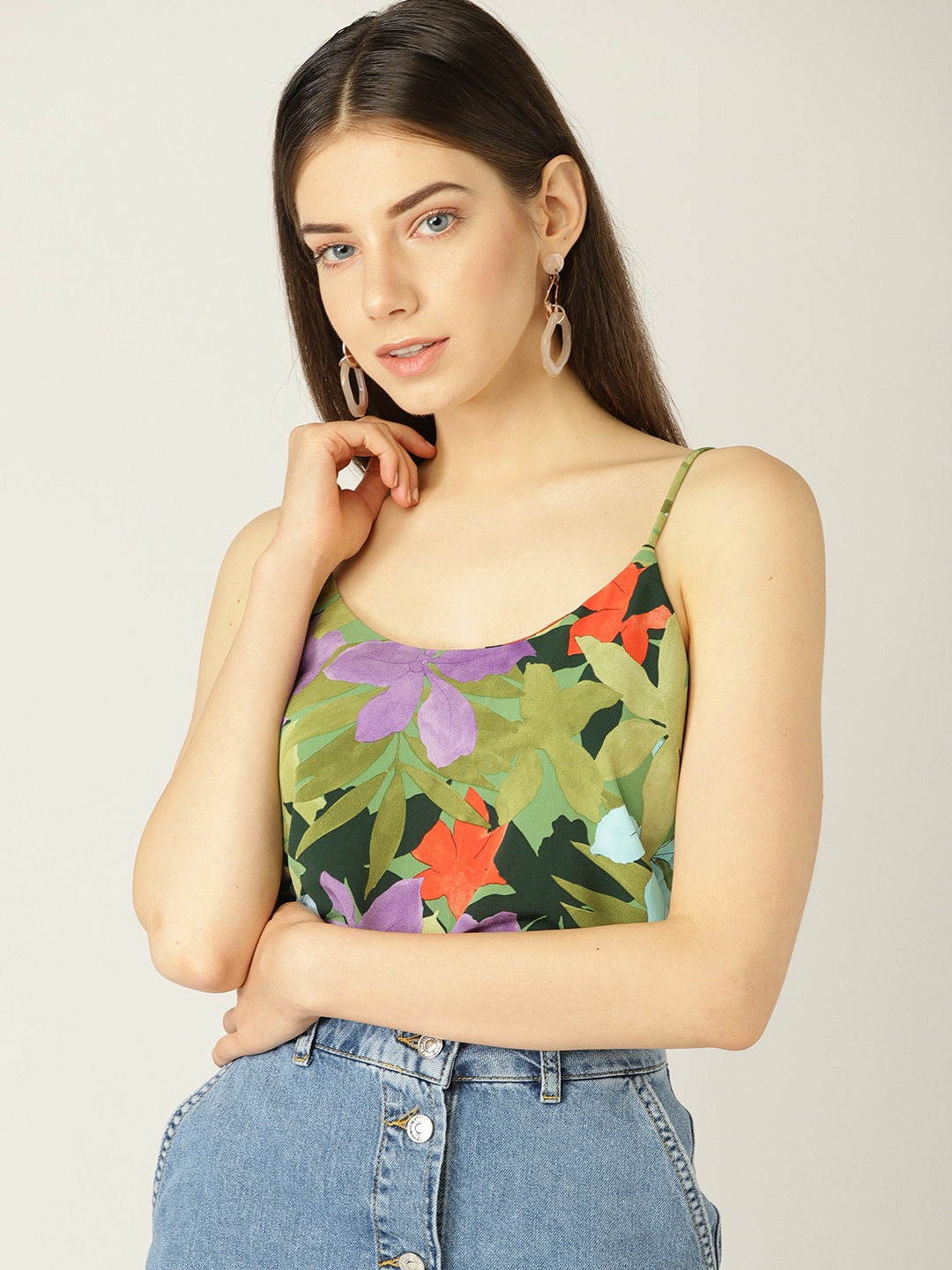 

MANGO Women Green Floral Print Top