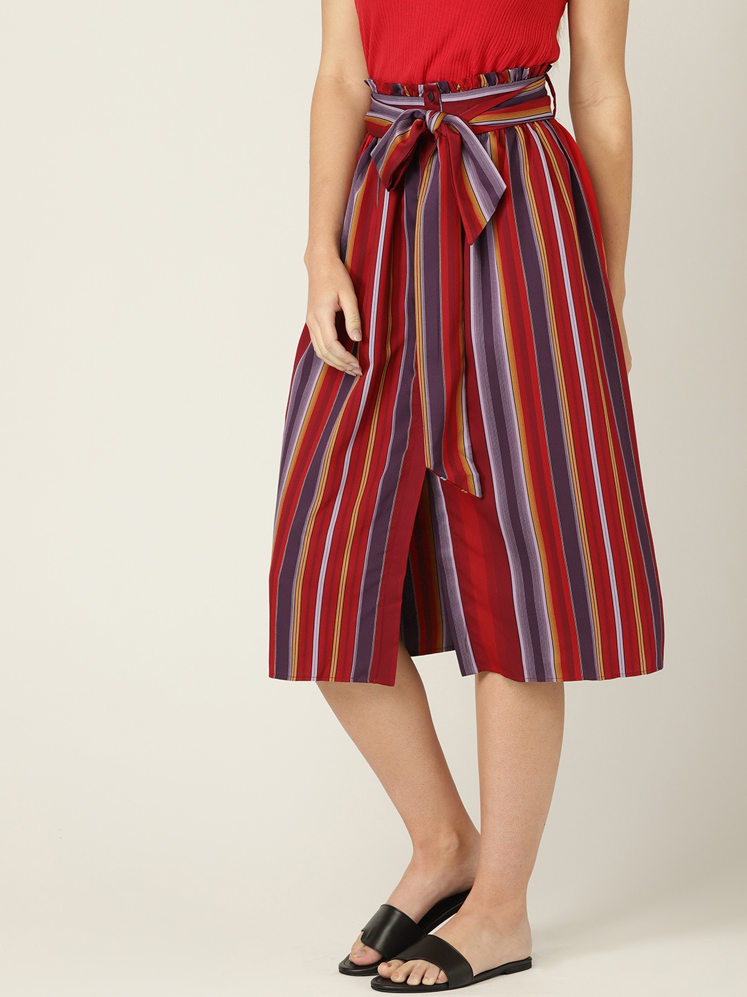 

MANGO Women Maroon & Purple Striped A-Line Skirt