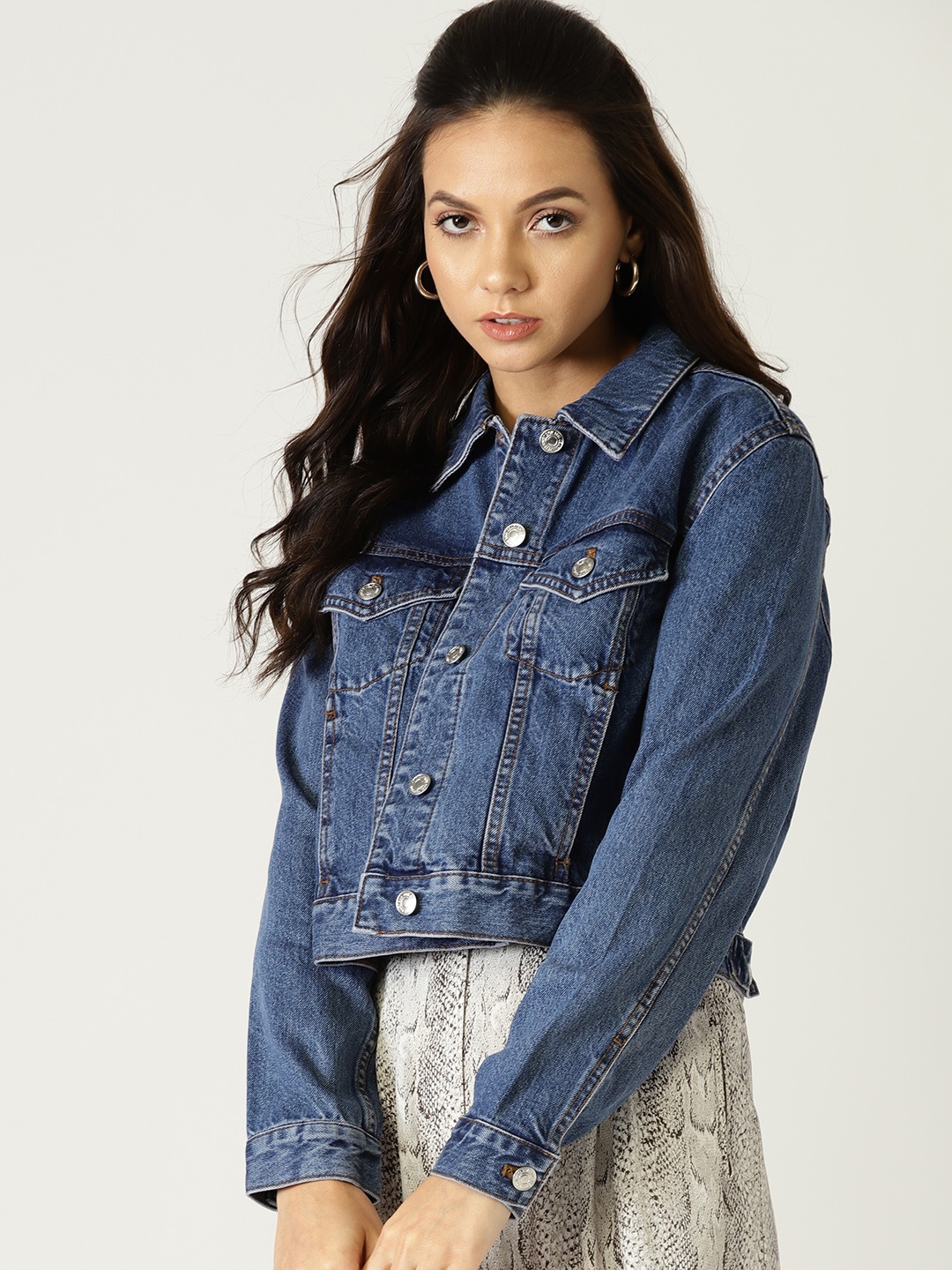 

MANGO Women Navy Blue Washed Denim Jacket