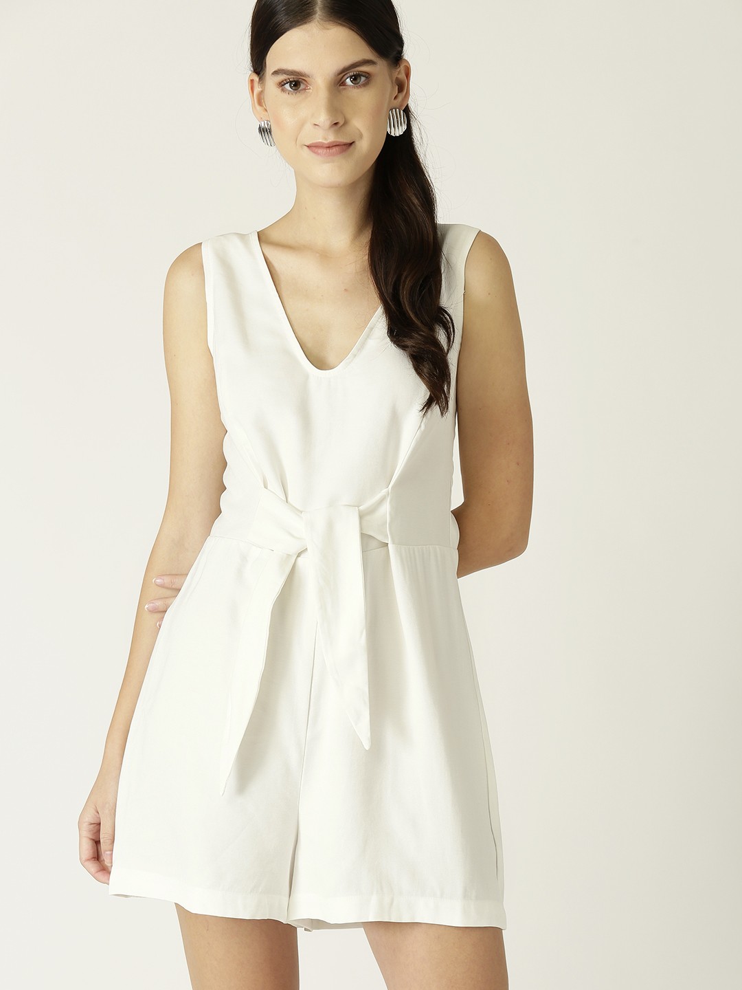 

MANGO Women White Solid Playsuit