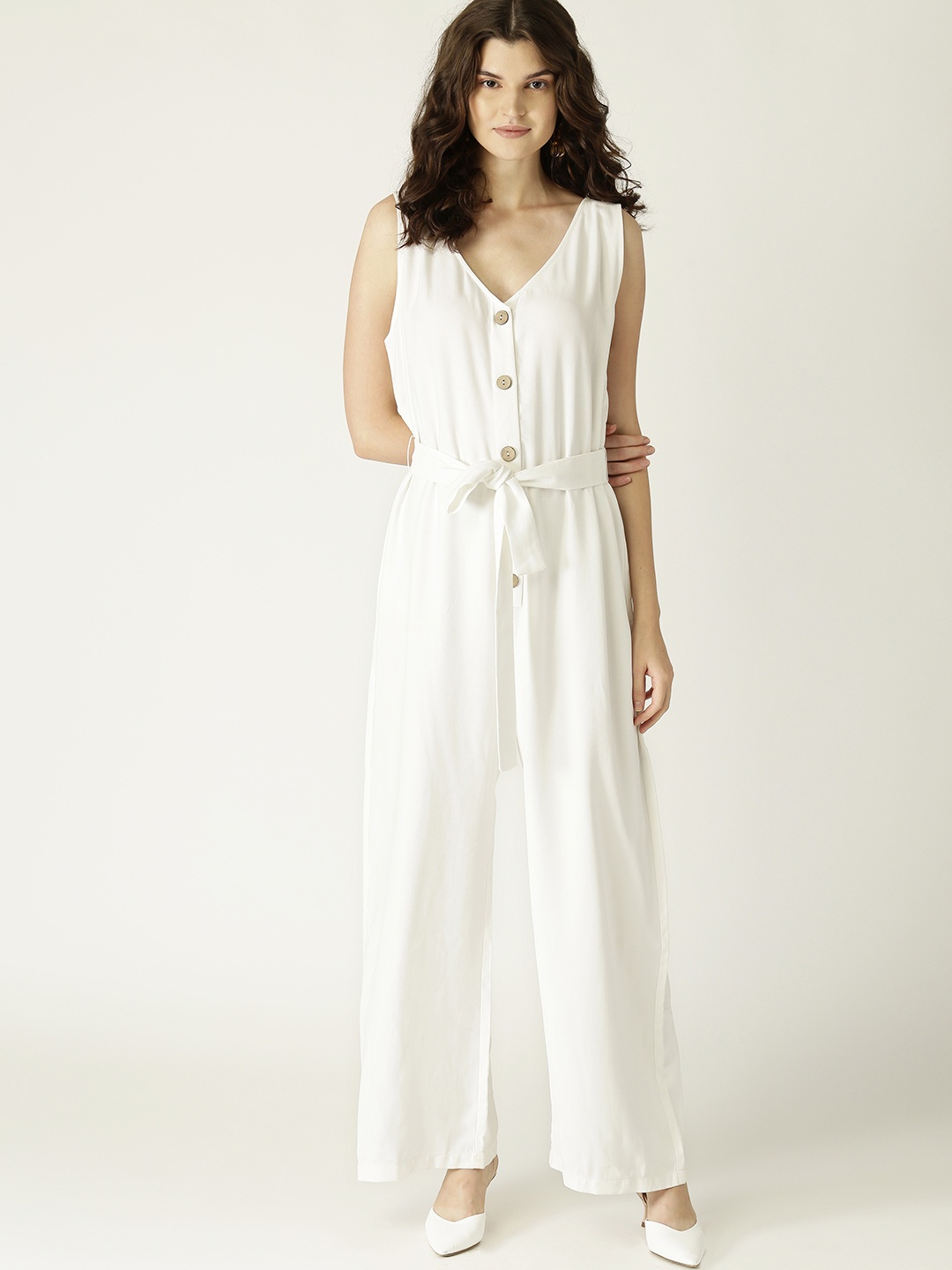 

MANGO Women White Solid Basic Jumpsuit