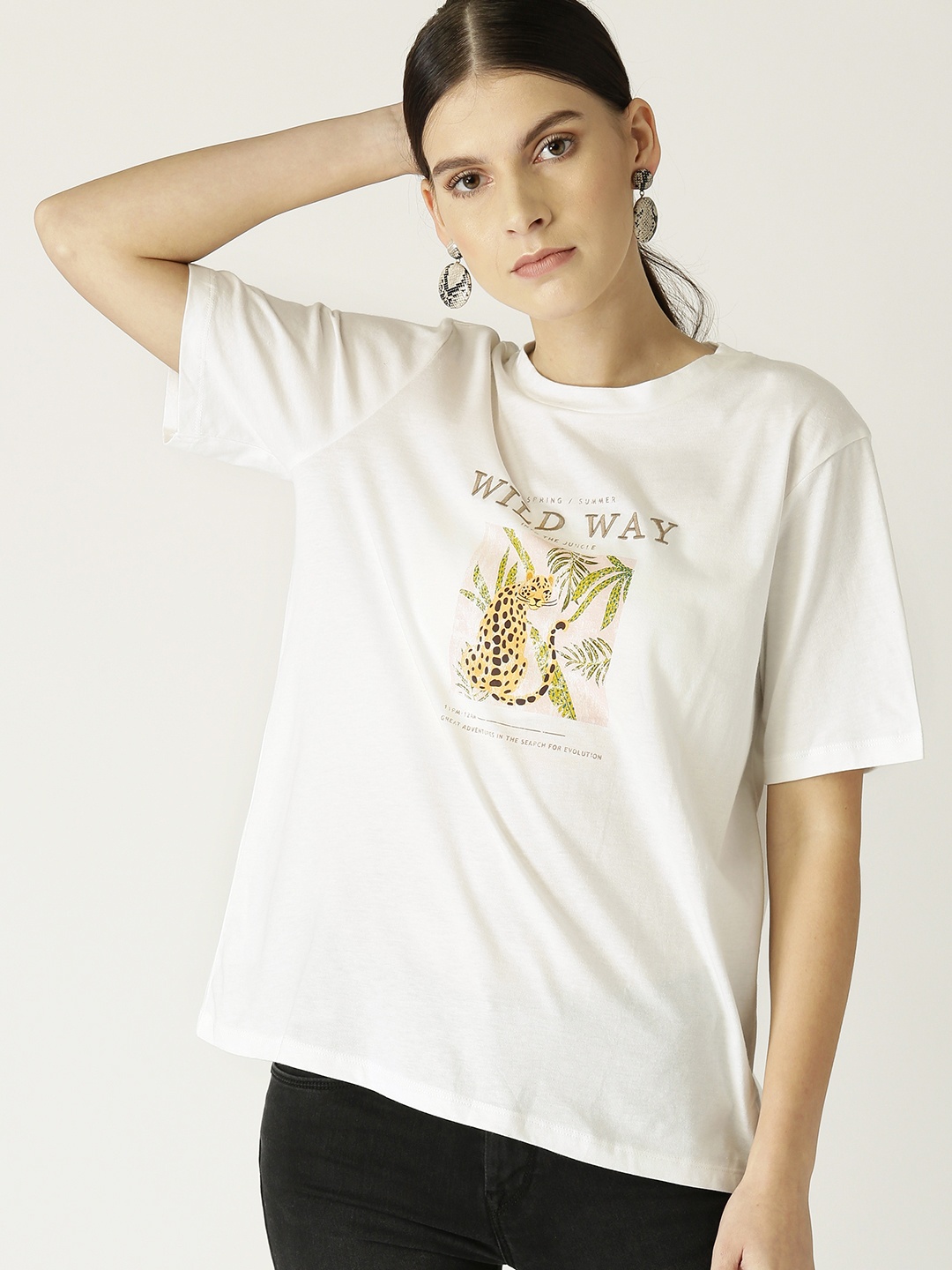 

MANGO Women White Printed Round Neck T-shirt