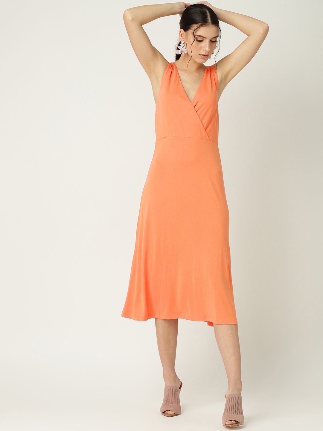 

MANGO Women Orange Solid Wrap Dress