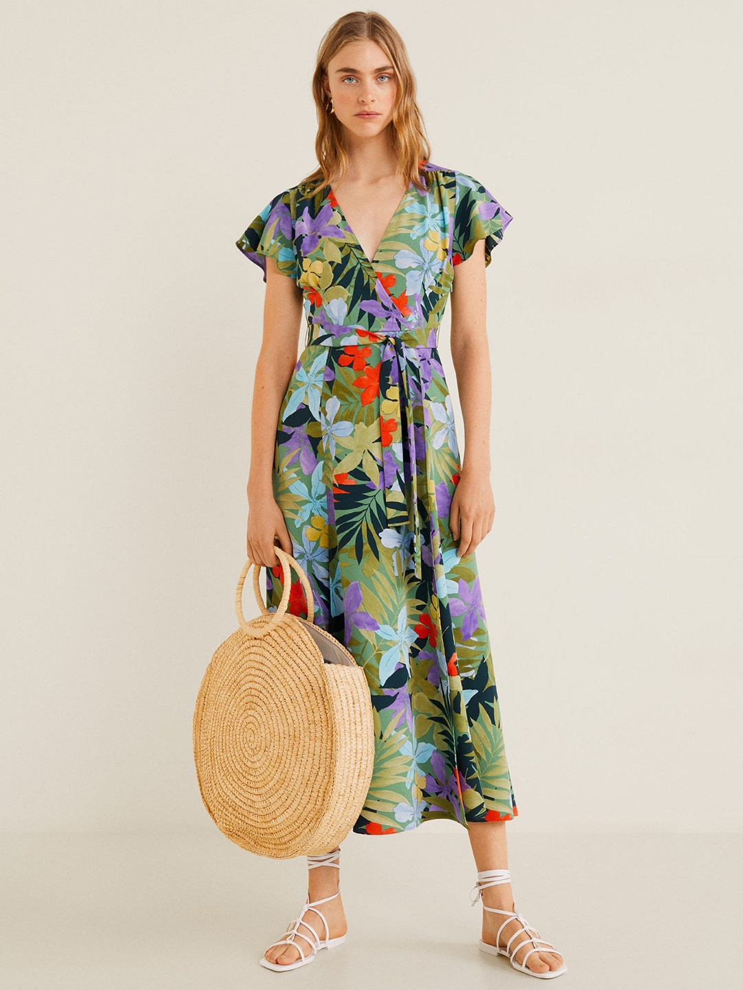 

MANGO Women Multicoloured Floral Print Maxi Wrap Dress, Multi