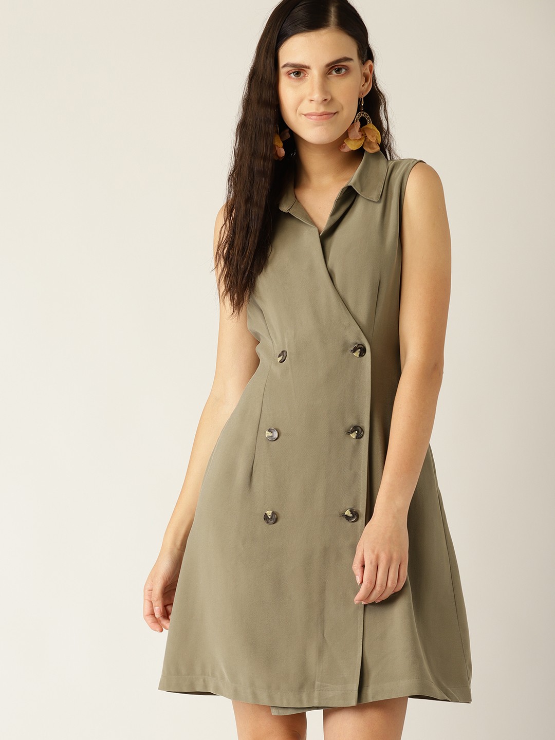 

MANGO Women Olive Green Solid Wrap Dress
