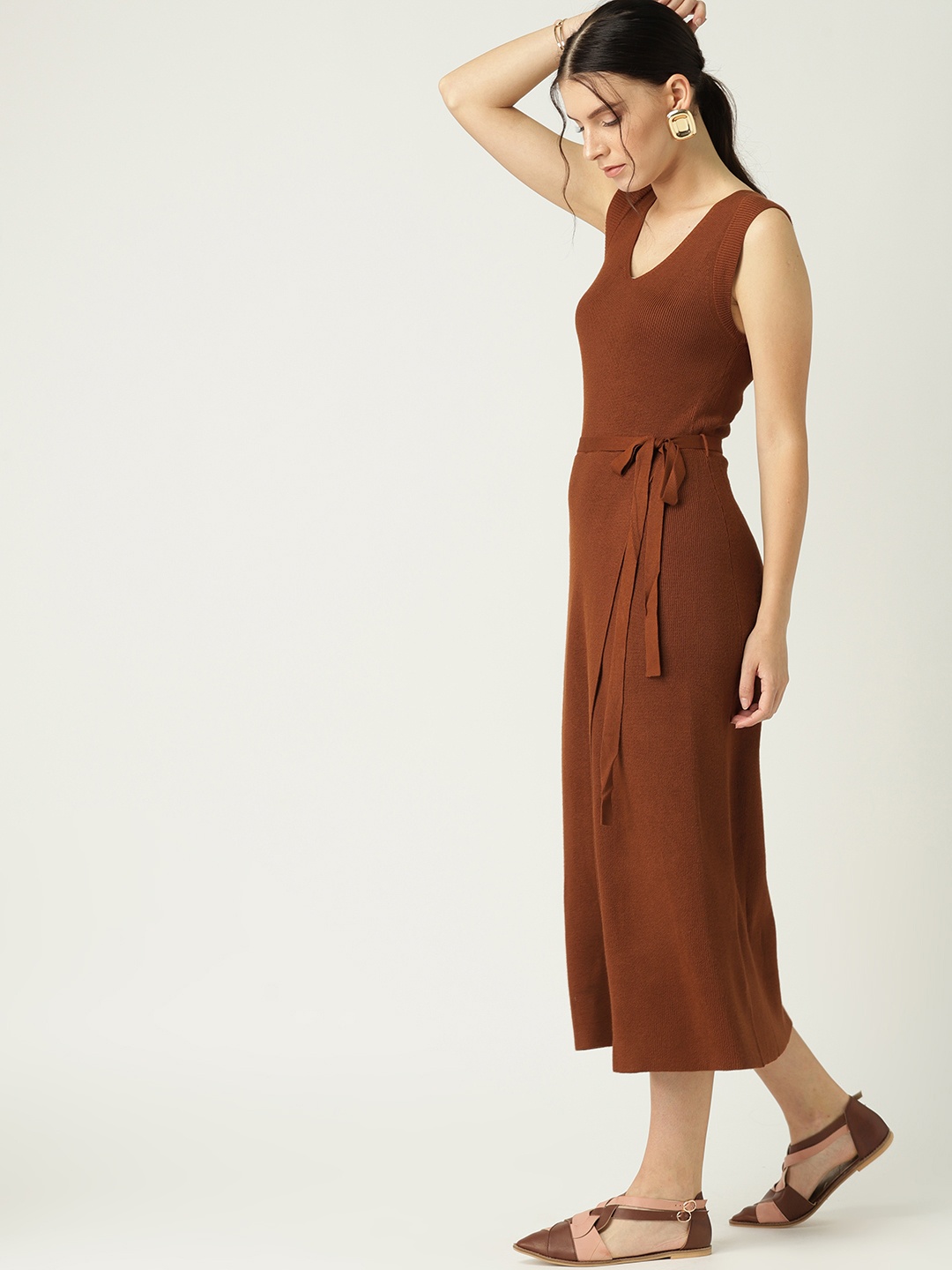 

MANGO Women Brown Solid Wrap Jumper Dress