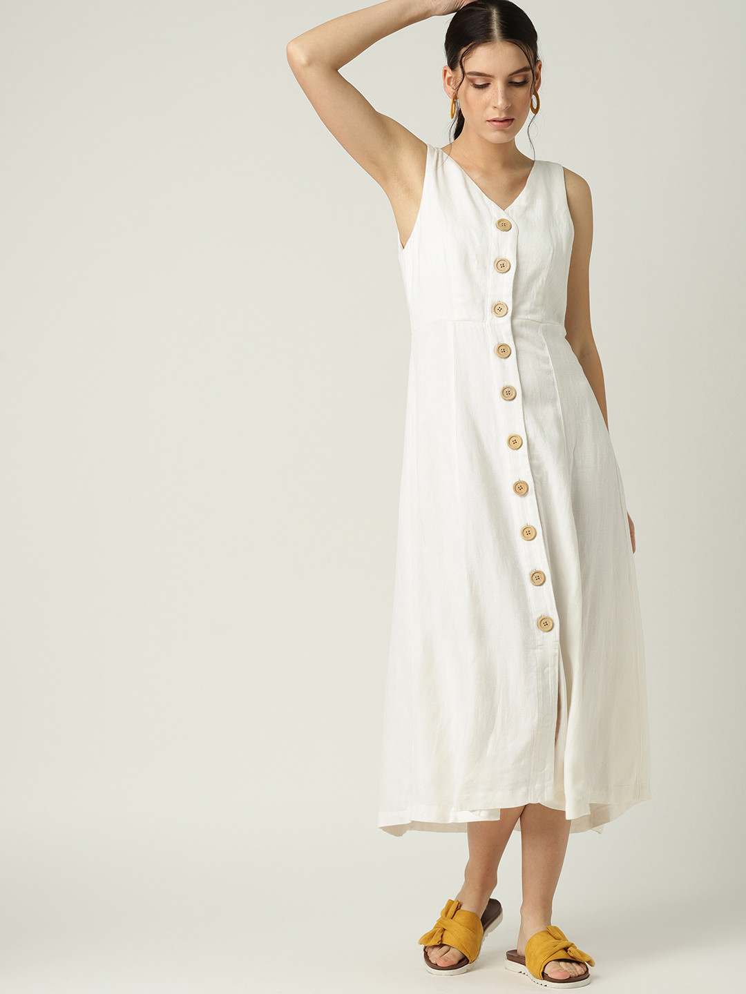 

MANGO Women Off-White Solid A-Line Dress