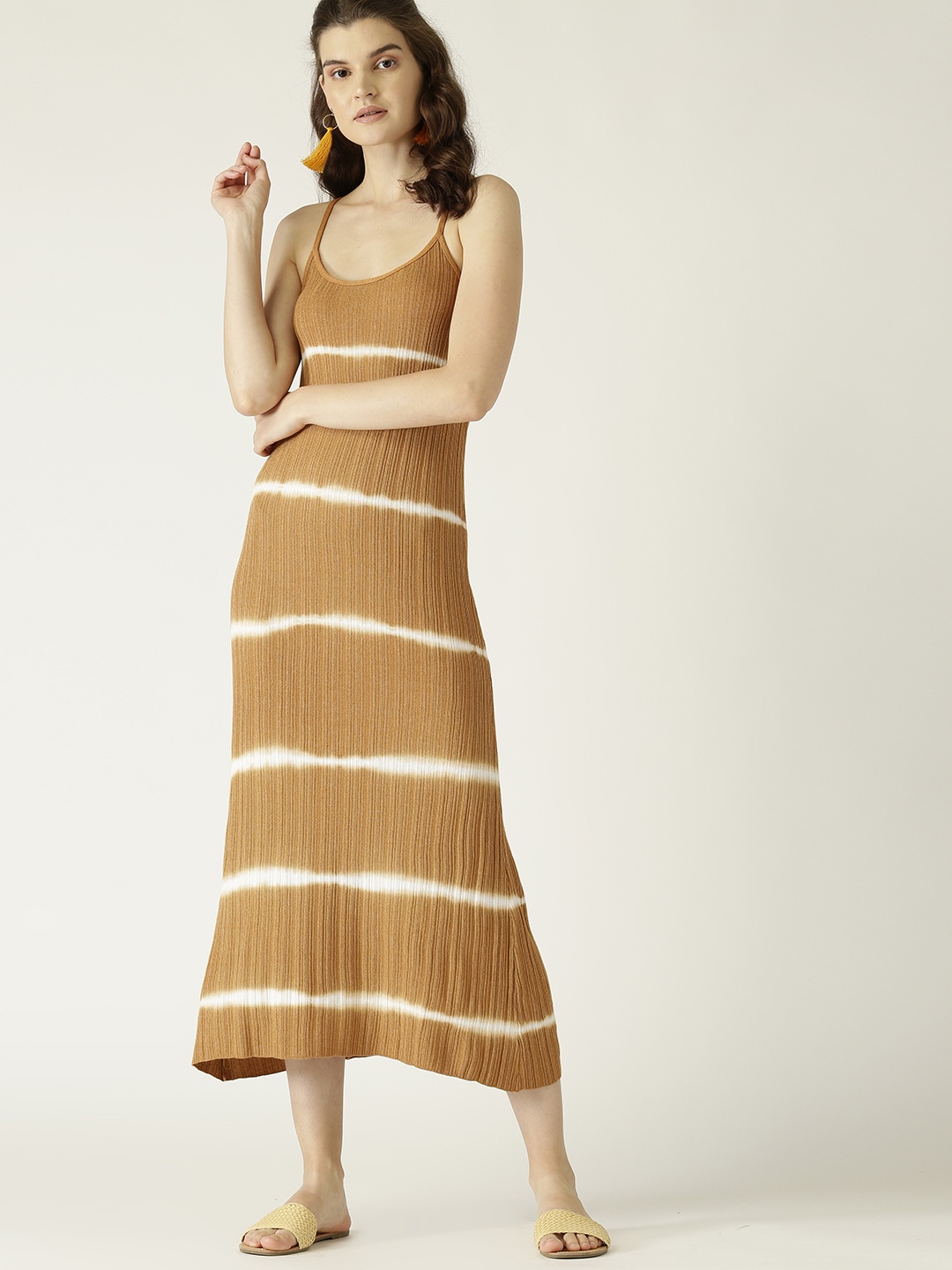 

MANGO Women Brown & White Dyed A-Line Dress