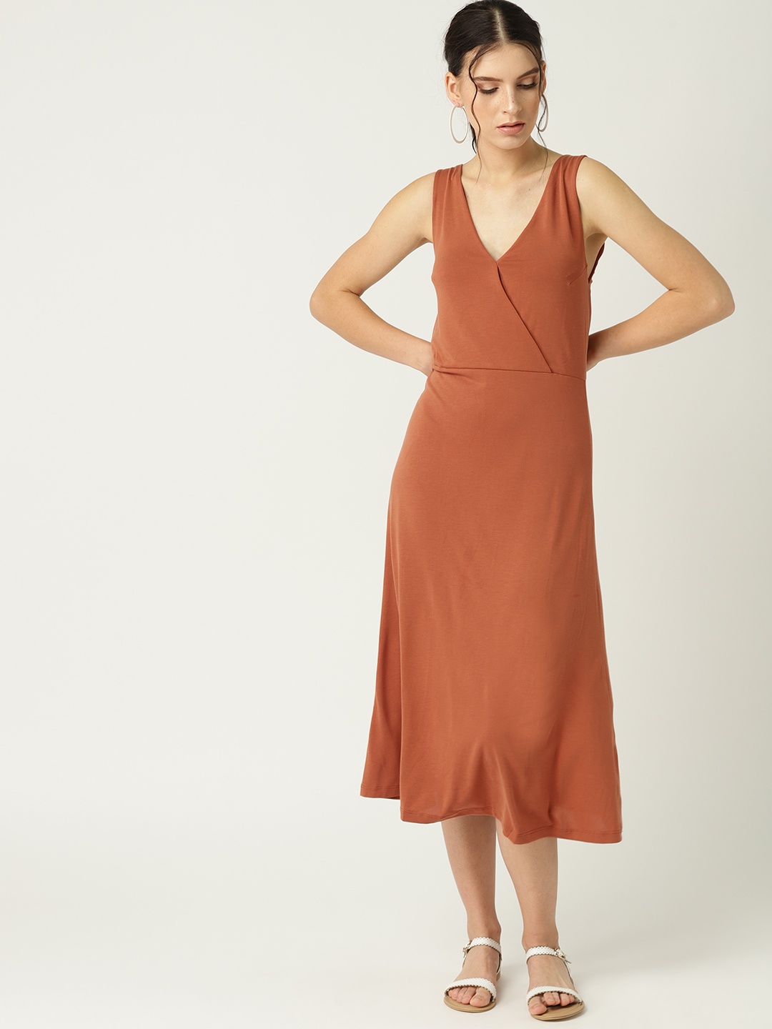 

MANGO Women Rust Orange Solid Wrap Dress