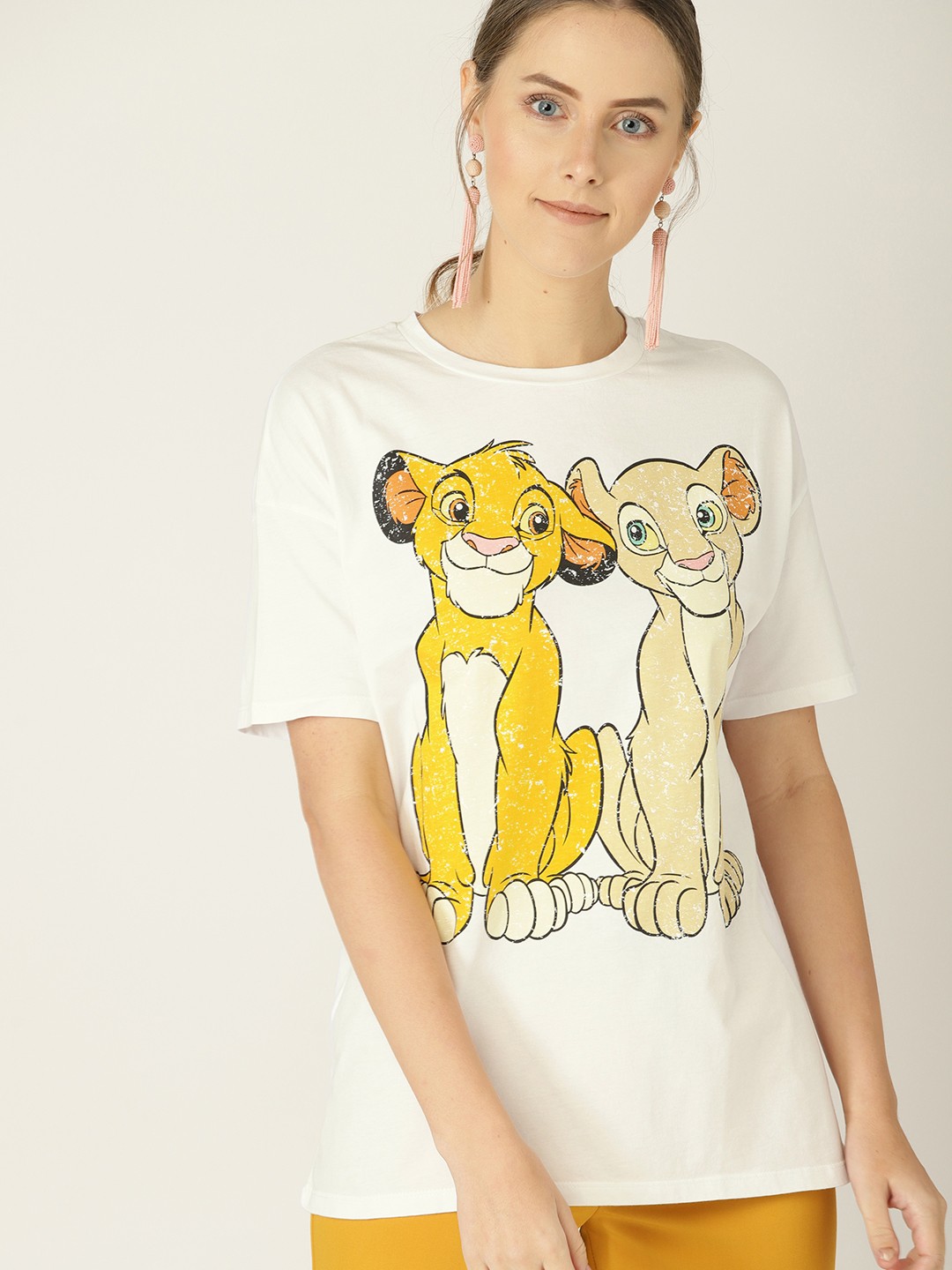 

MANGO Women White Lion King Print Round Neck T-shirt