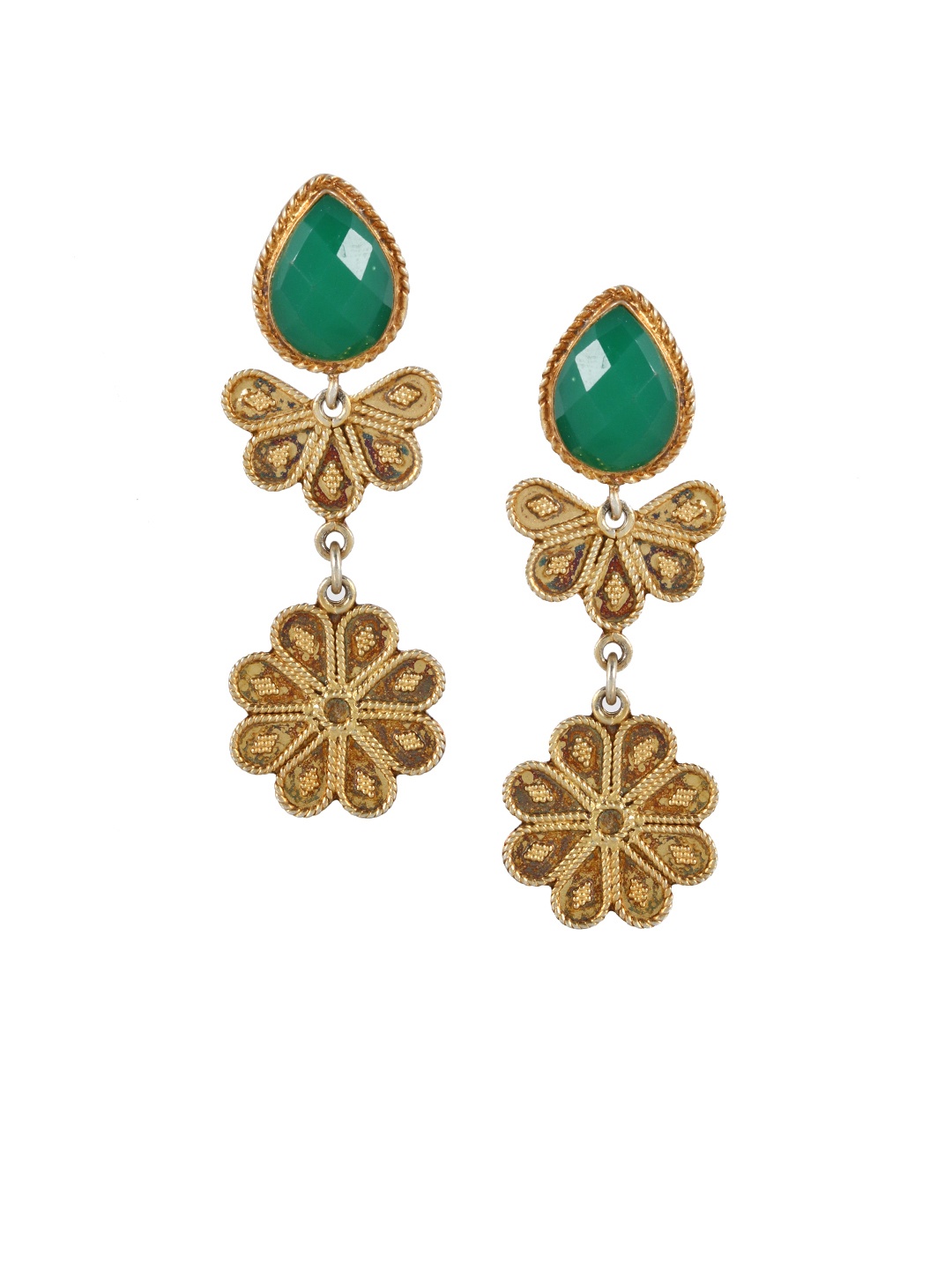 

Silvermerc Designs Gold-Plated & Green Sterling Silver Floral Drop Earrings