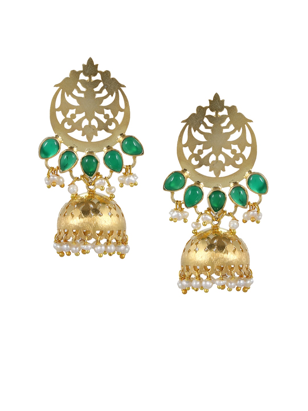 

Silvermerc Designs Women Green & Gold-Plated Sterling Silver Handcrafted Jhumkas