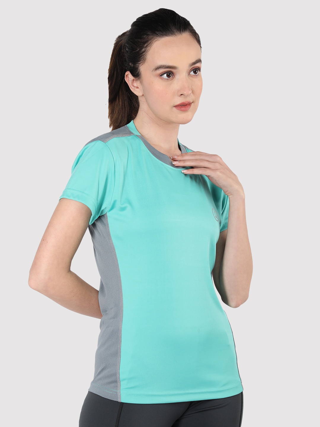 

CHKOKKO Women Sea Green Solid Training T-shirt