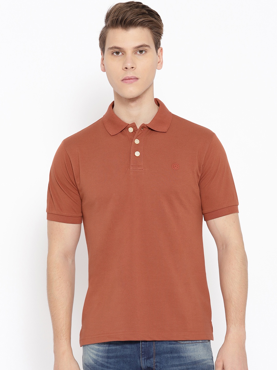 

Chkokko Men Rust Brown Solid Polo Collar T-shirt