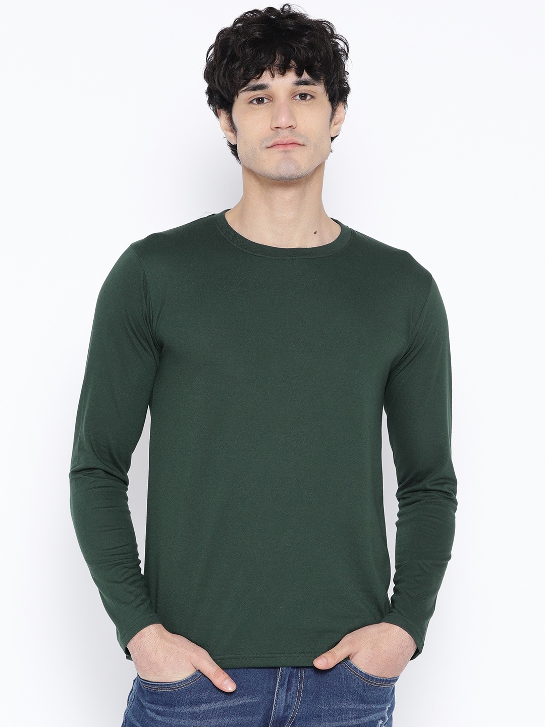 

Chkokko Men Green Solid Round Neck T-shirt