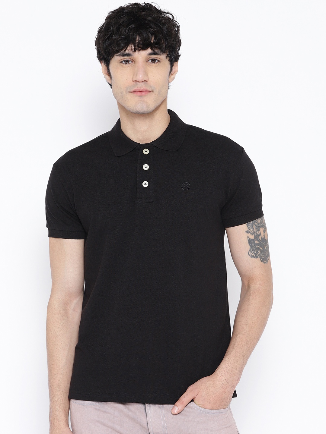 

Chkokko Men Black Solid Polo Collar T-shirt