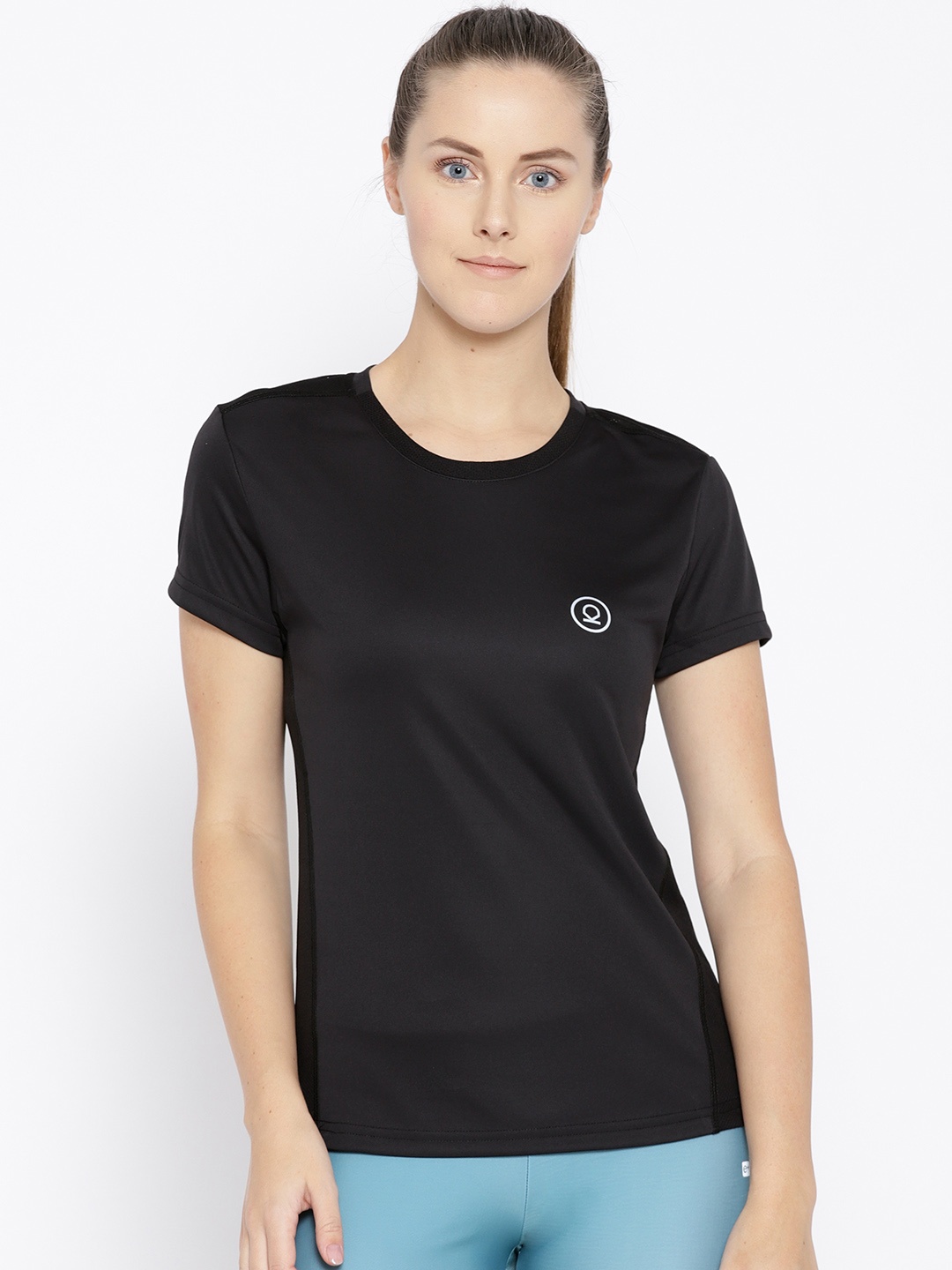 

Chkokko Women Black Solid Round Neck Training T-shirt