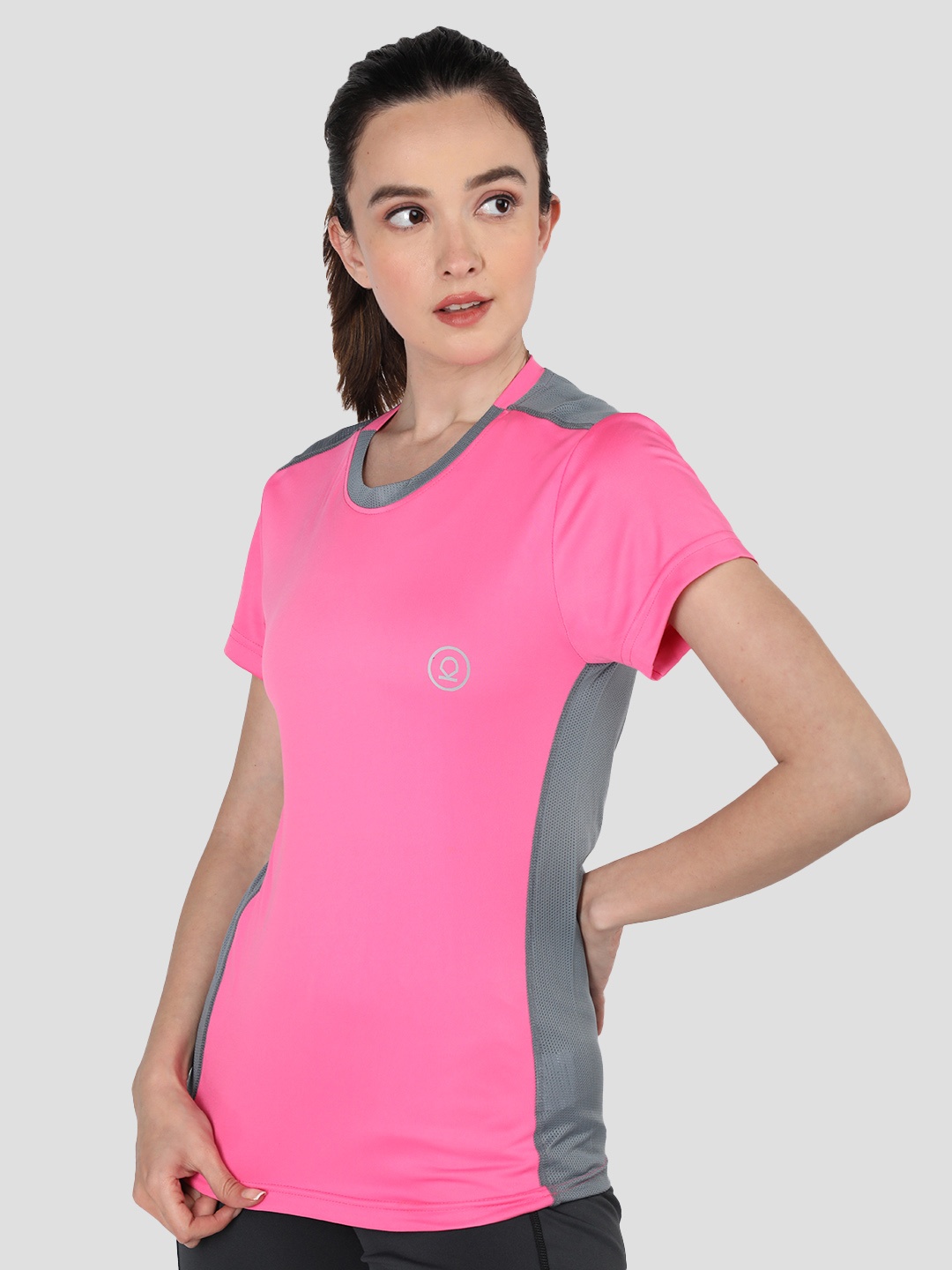 

Chkokko Women Pink Solid Round Neck Running T-shirt