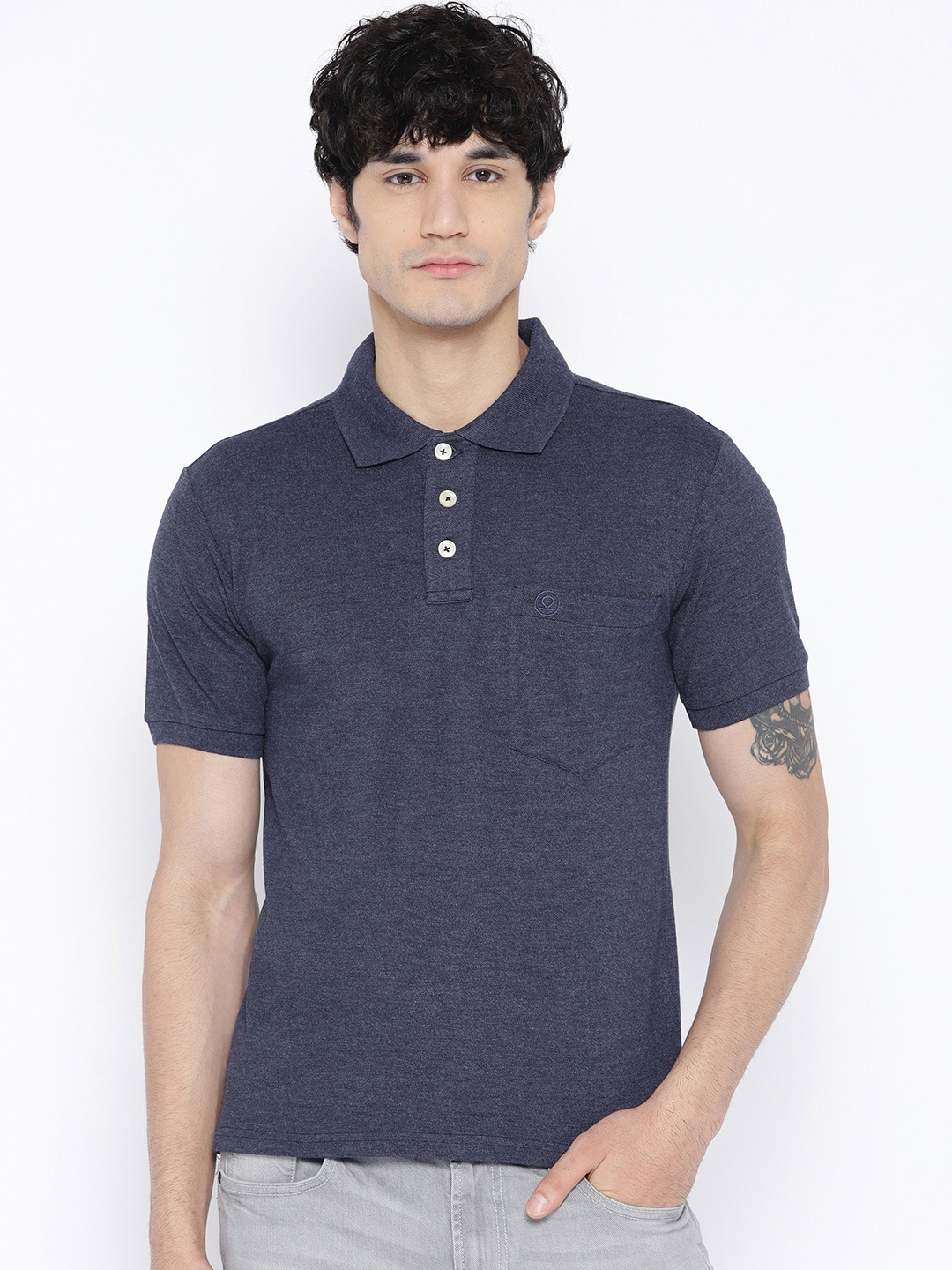 

Chkokko Men Navy Blue Solid Polo Collar T-shirt