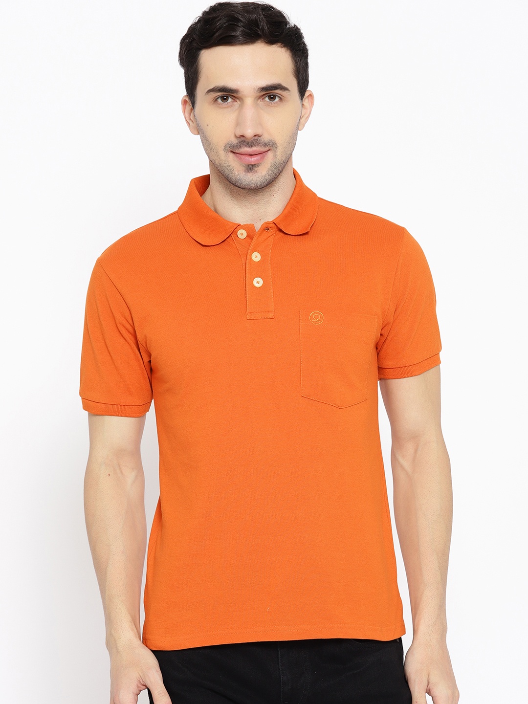 

CHKOKKO Men Orange Solid Polo Collar T-shirt