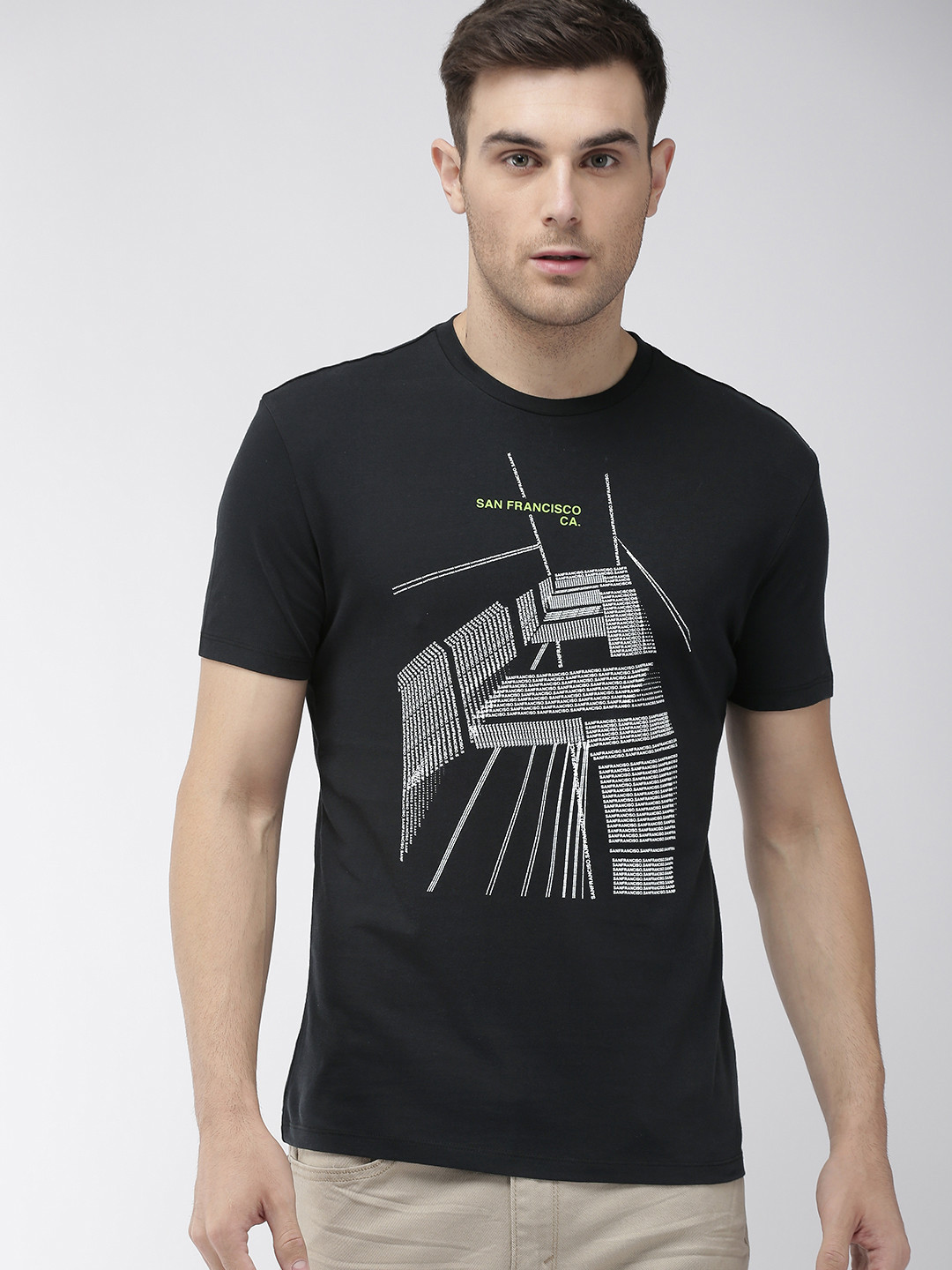 

Denizen From Levis Men Black Printed Round Neck Pure Cotton T-shirt