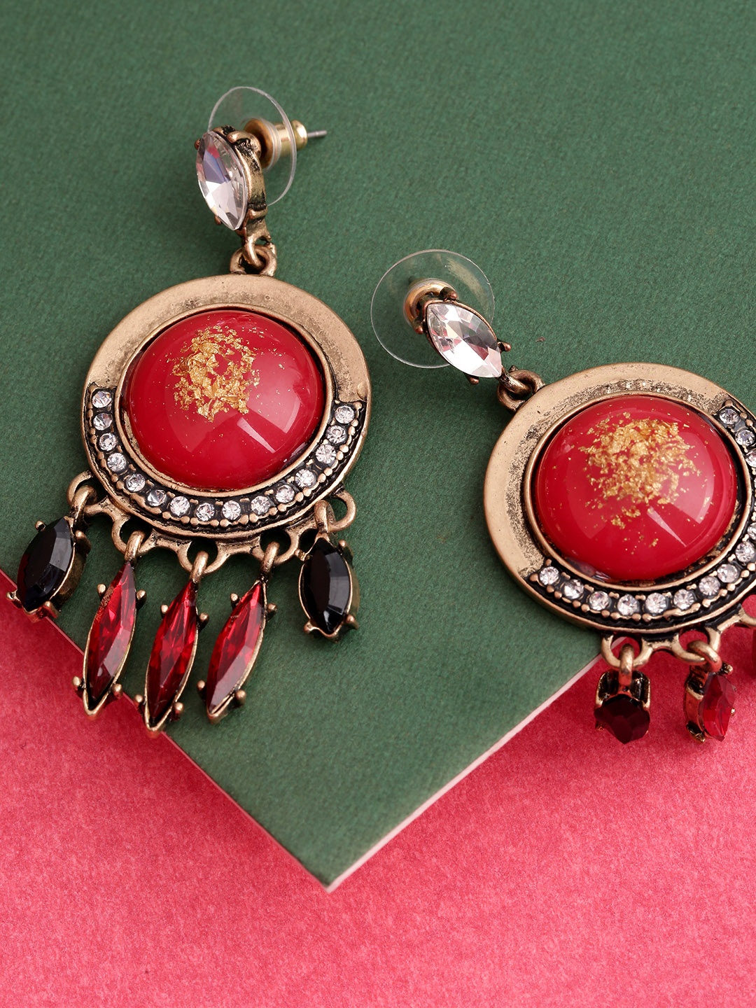 

Jewels Galaxy Red Gold-Plated Stone-Studded Circular Drop Earrings