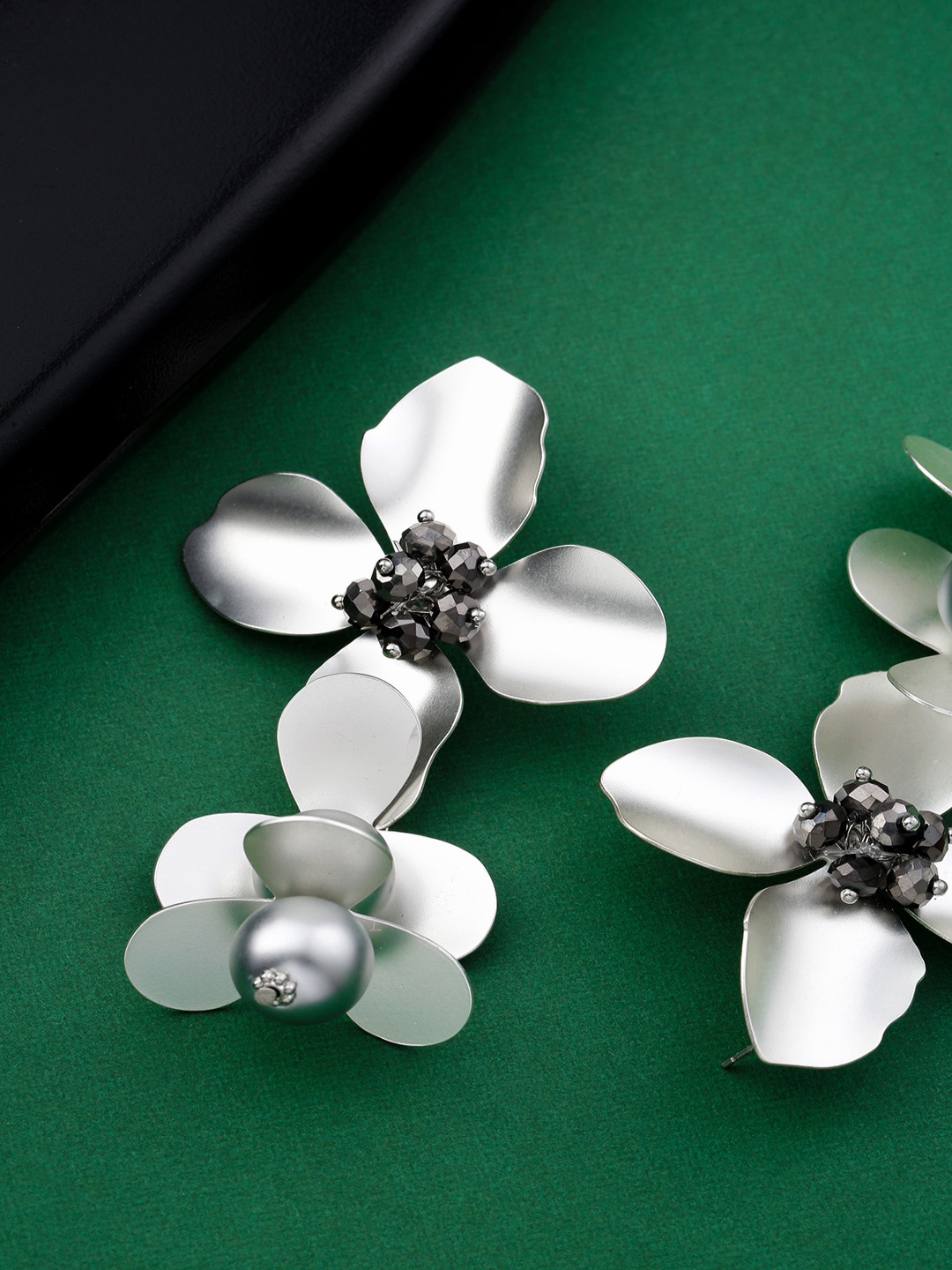 

Jewels Galaxy Silver-Plated Beaded Floral Drop Earrings