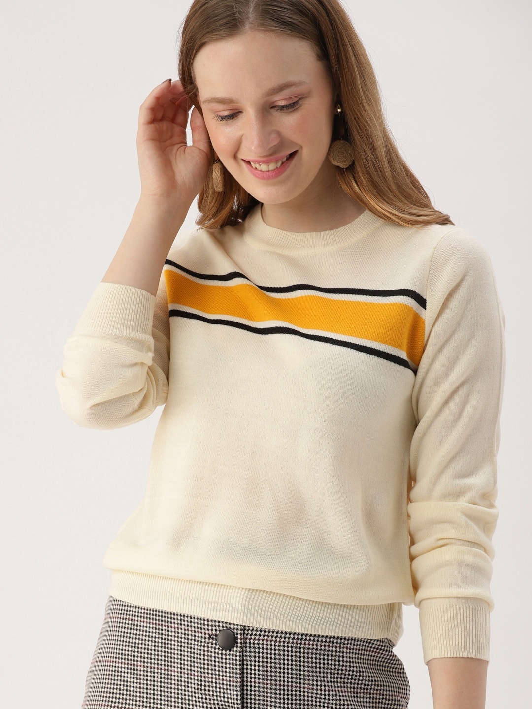 

DressBerry Women Off-White Striped Sweater