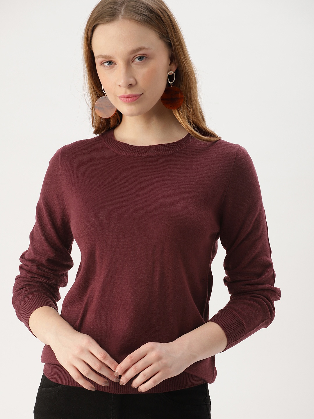 

DressBerry Women Burgundy Solid Sweater