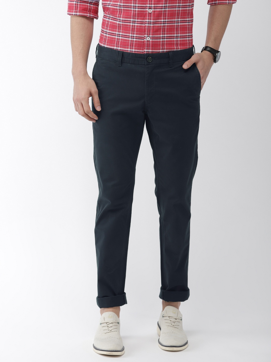 Indian Terrain Men Navy Blue Brooklyn Slim Fit Solid Chinos