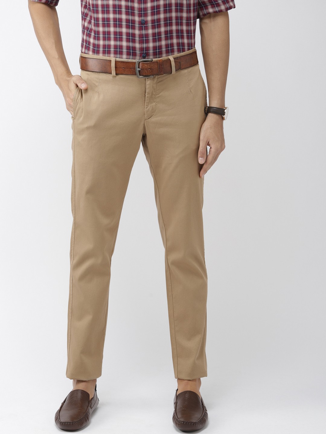 

Indian Terrain Men Khaki Brooklyn Slim Fit Self-Design Smart Casual Trousers