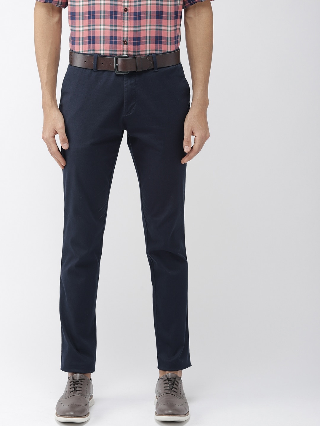 

Indian Terrain Men Navy Blue Urban Comfort Fit Solid Smart Casual Trousers