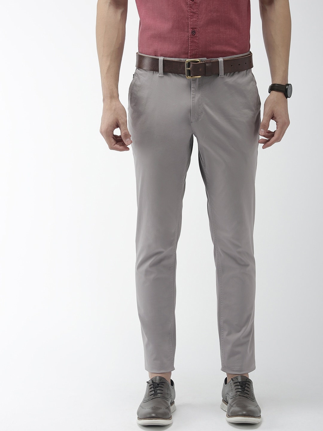 

Indian Terrain Men Grey Urban Comfort Fit Regular Fit Solid Smart Casual Regular Trousers